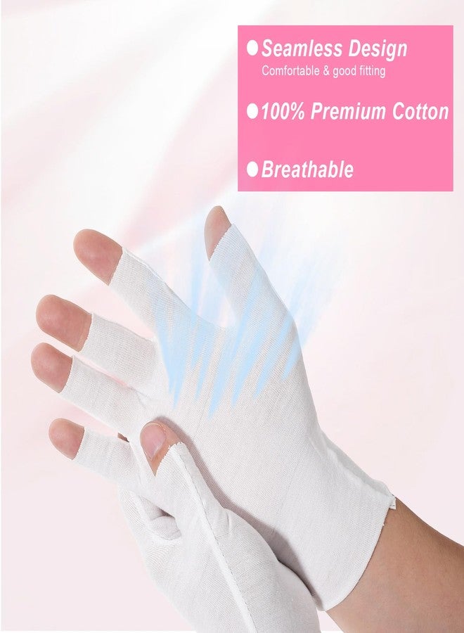 YBEATY قفازات YBEATY بدون أصابع، 7 أزواج، قطن أبيض، مرطبة، مناسبة للاستخدام الليلي مع شاشات اللمس، ناعمة ومريحة، 5 أطراف أصابع مفتوحة، مثالية للعناية باليدين الجافتين أثناء النوم. - Image 4